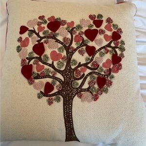 Accent pillow.Pier 1.Tree of Love embroidered/embellished.16”x16”.SmokeFree.NWOB